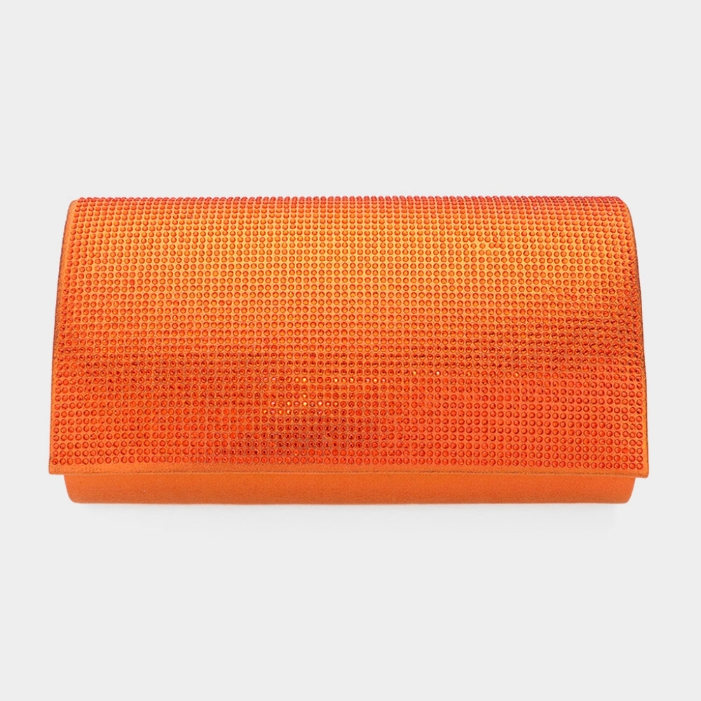 Orange Shimmery Clutch Rhinestone Crystal Purse Bling Evening Bag